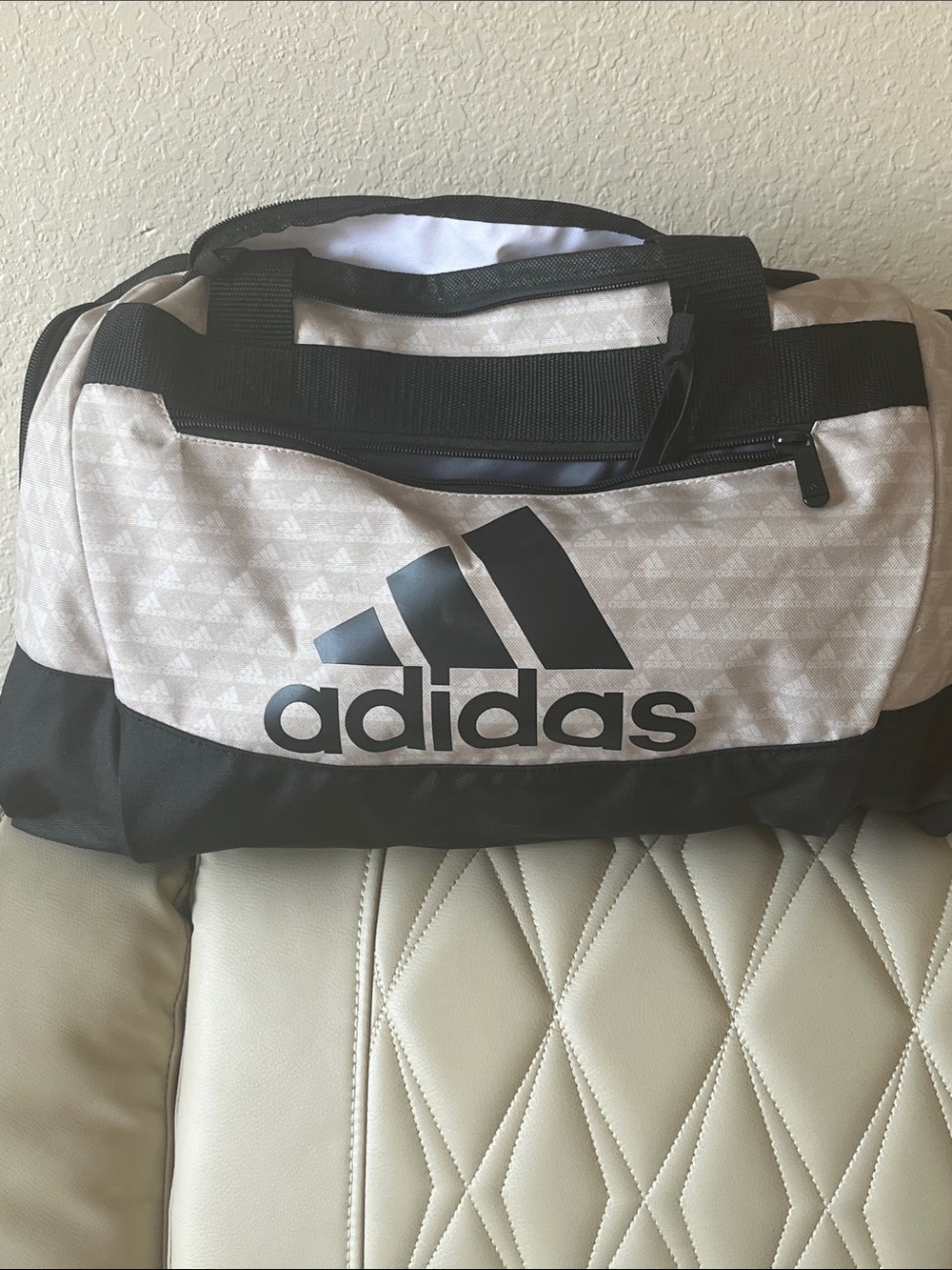adidas White & Black Quilted-Accent Duffel Bag